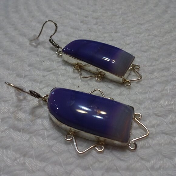 Gorgeous PURPLE BOTSWANA AGATE Handmade Sterling 925 Dangle Earrings #918C - Picture 3 of 3